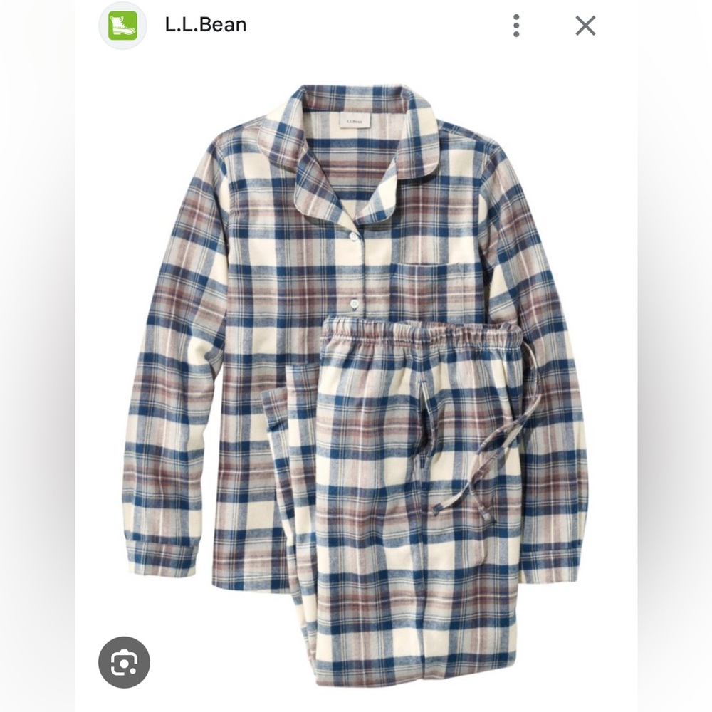 NWT L.L. Bean Checkered Flannel / Scotch Plaid Pajama Set - Blue and Gray
